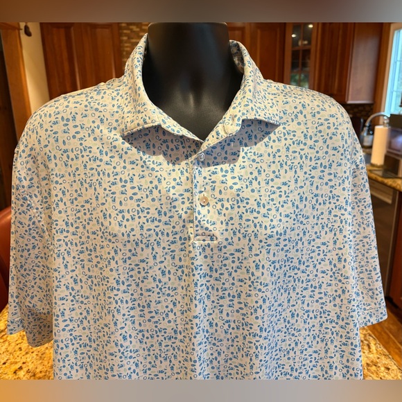 Peter Millar men’s summer comfort golf polo. Sharp blue cocktail pattern. XL - Picture 5 of 7